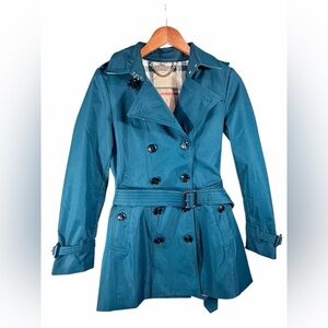 GESA Teal Double Breasted Belted Trench Coat Size 6